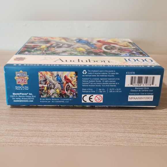 Master Pieces Audubon 1000 Piece Linen Jigsaw Puzzle "Backyard Birds" - Picture 3 of 5